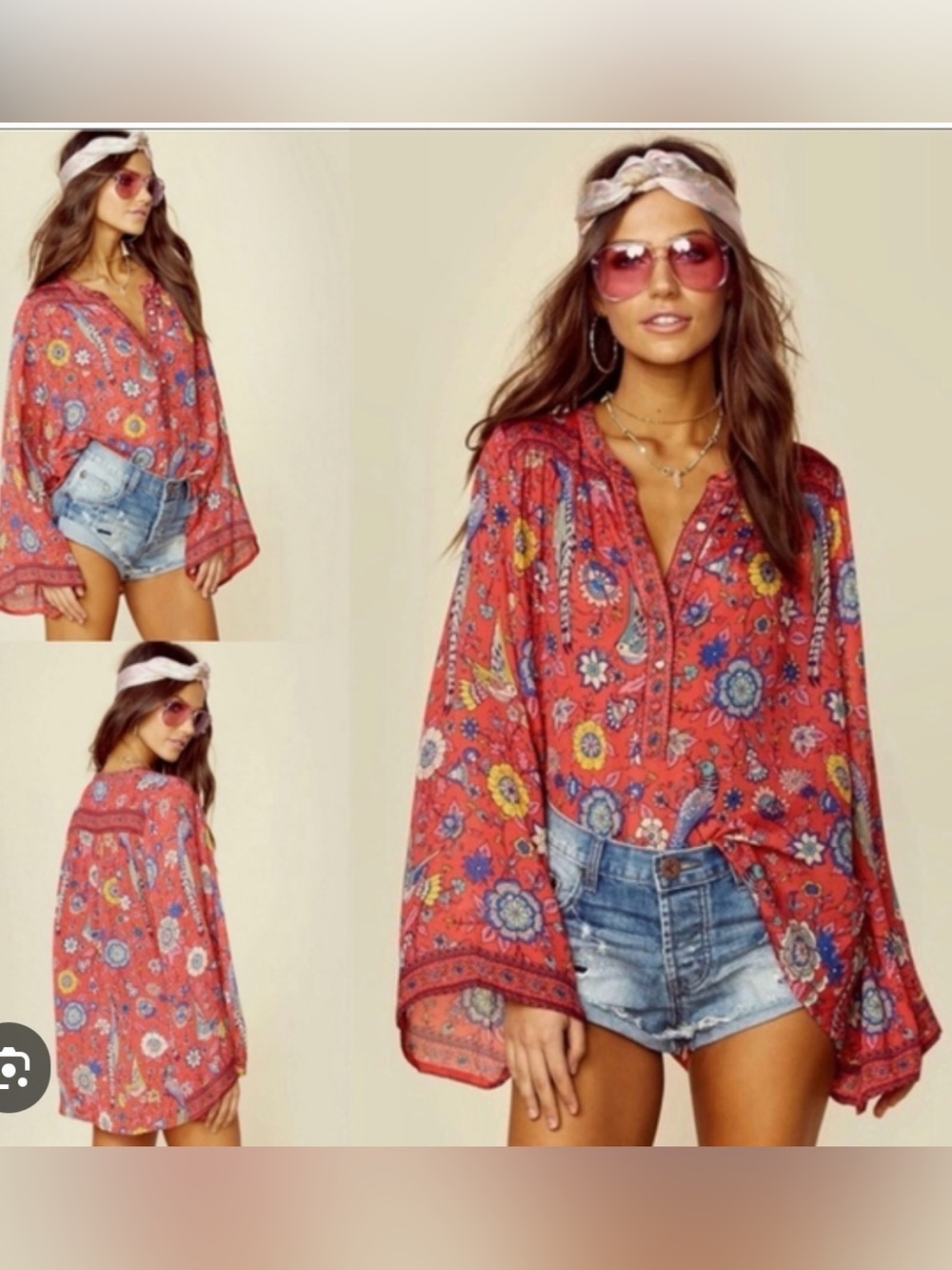 Spell and the Gypsy Floral Love Bird Print Red Women's Blouse XS